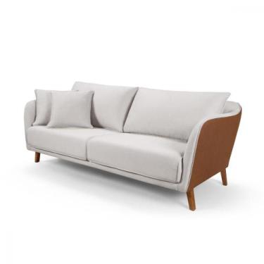 Imagem de Sofá Living Hórus Tecido Composê Linho Cru e Marrom Terracota 1,70M - 