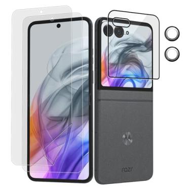 Imagem de Protetor de tela para Motorola Razr 2024 / Razr 50, pacote com 2 protetores de tela TPU macio + 1 pacote protetor de tela frontal + 2 peças de protetor de lente de câmera de metal, antiarranhões,