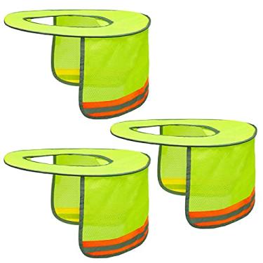 Imagem de Topbuti Pacote com 3 chapéus de malha com aba completa e proteção solar para o pescoço, protetor solar de pescoço de alta visibilidade com listras refletivas para chapéus rígidos (amarelo)