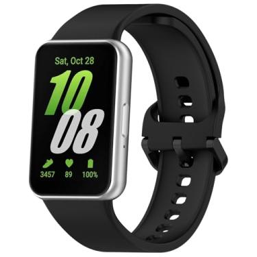 Imagem de Eiavike Pulseira esportiva de silicone para Samsung Galaxy Fit 3, pulseira de substituição ajustável para Galaxy Fit 3 SM-R390 feminino e masculino (preto)