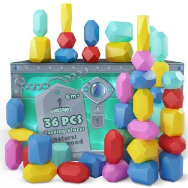 Imagem de Blocos de empilhamento de madeira EVERSMART Montessori Toys 1-6 anos