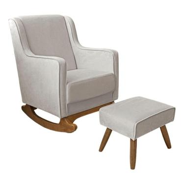 Imagem de Poltrona De Amamentação Aquila Balanço C- Pufe Bege Cor Veludo Off White Desenho Do Tecido Liso
