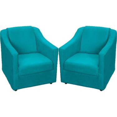Imagem de Kit 2 Poltronas Mila Pé De Plástico Cromado - Azul-turquesa Suede