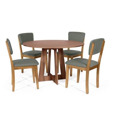 Imagem de Mesa De Jantar Redonda Montreal Noronha Com 4 Cadeiras Estofadas Ella Cinza
