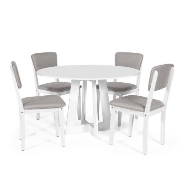 Imagem de Mesa De Jantar Redonda Montreal Branca Com 4 Cadeiras Estofadas Ella Branco/cinza Claro