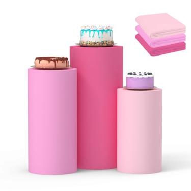 Imagem de Friiko Conjunto De 3 Capas Cilindro, Suporte Elastano Para Festas, Pedestal Redondo Exibição Festa Casamento E Aniversário (Cilindro Não Incluído) (Rosa Claro, Rosa Escuro Barbie, G + Gg Gg)