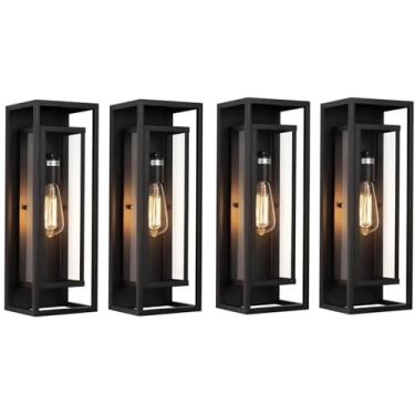 Imagem de KsDhewi Pacote Com 4 Luminárias De Parede Para Áreas Externas 18" (45 Cm), Arandela Grande Preta À Prova D'Água Externas, Suporte Antiferrugem Varanda Vidro Transparente, Soquete E26