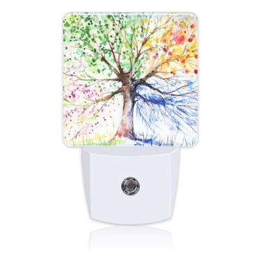 Imagem de Uiaoiais Luz Noturna De Parede Com Encaixe Para Tomada, Pintada À Mão, Árvore Quatro Estações Sensor Anoitecer Ao Amanhecer Crianças, Meninas, Meninos, Mulheres, Homens, Decoração Quarto, Corredor,