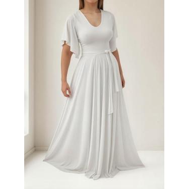 Imagem de Vestido Longo Feminino Elegante Com Manga Flare - Casual Dress, Branco