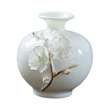 Imagem de Bothyi Vaso de cerâmica para flores, arranjo de flores, vaso de porcelana decorativo exclusivo, suporte para plantas para prateleira, decoração de mesa, Branco