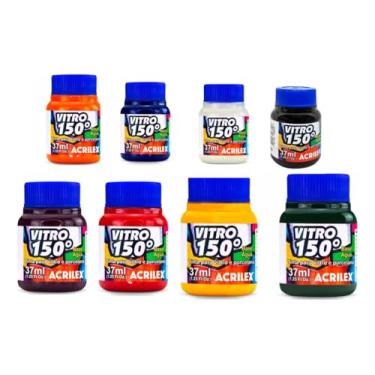 Imagem de Kit com 8 Unidades Tinta 150 Vitro Acrilex à Base de Água para Vidro, Cerâmica e Porcelana Durabilidade e Acabamento Impecável em Projetos de Pintura em Vidro, Porcelana, Cerâmica e Faiança.