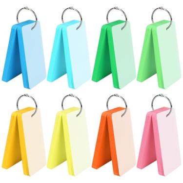 Imagem de Tecmisse Cartões de índice em branco com anel, 400 unidades, 5 x 8 cm, cartões com capas à prova d'água, cartões de memória para material escolar de escritório