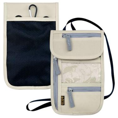 Imagem de Carteira de pescoço para viagem, porta-passaporte com bloqueio de RFID com alça ajustável para homens e mulheres para manter dinheiro, cartões de crédito e documentos de viagem seguros, Bege