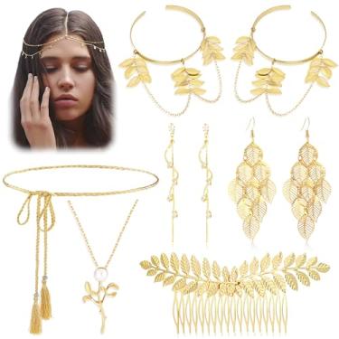 Imagem de Conjunto de acessórios de fantasia de deusa grega para mulheres, folha de louro dourado grego, acessório de cabeça, braço, brincos de casamento nupcial, Halloween, romano, toga, bijuteria, adjustable