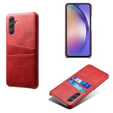 Imagem de Capas Compatível com Samsung Galaxy A55,Caso de couro PU-Tampa de telefone a prova de choque com 2 slots de cartão,Proteção anti-impressão digital e anti-gota-Red
