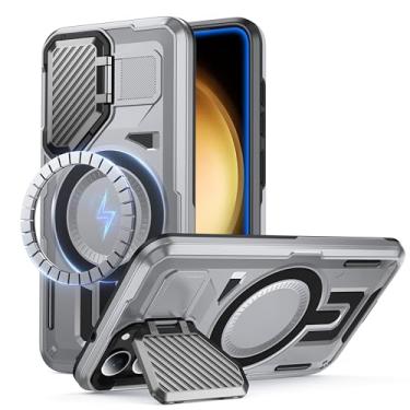 Imagem de FNDMIL Capa para Samsung Galaxy S23 compatível com MagSafe [suporte de capa de câmera embutido] [à prova de choque de nível militar] [proteção de camada dupla] capa resistente para celular S23, cinza