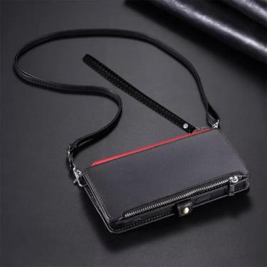 Imagem de Capa tipo carteira com zíper transversal para Samsung Galaxy S25 Ultra S23 S24 S21 S20 Fe S22 Plus A36 A16 A55 A35 A25 A15 5g A05s A06 4g (para Galaxy S24 Plus/preto)