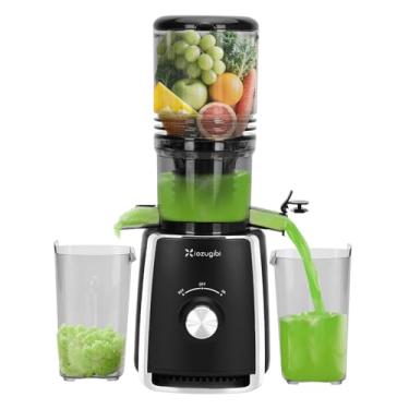Imagem de Espremedor a frio, máquina de suco de mastigação lenta com calha de alimentação extra grande de 13,5 cm, adequada para frutas e vegetais inteiros, máquina de suco lenta de 300 W, fácil de limpar
