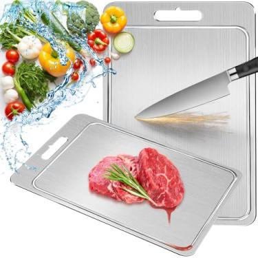 Imagem de Tábua de corte de titânio 100% puro 2025 com ranhuras, tábua de corte dupla face de grau alimentício de cozinha, tábua de corte de carne, frutas e vegetais, tábua de corte segura para lava-louças (20