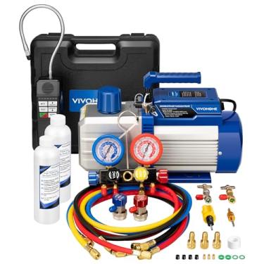 Imagem de VIVOHOME Kit De Bomba Vácuo Hvac 2 Estágios 1,5 Hp E 14,4 Cfm, Com Manômetro 4 Vias Detector Vazamentos, Mangueiras M Para R134A R12 R22 R502 R410A, Ar Condicionado Automotivo, Refrigeração Recarga