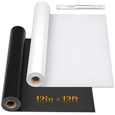 Imagem de Rolos de vinil de transferência de calor de 30,5 cm x 7,3 m, Flasoo 2 rolos preto e branco HTV ferro em vinil para camisas, compatível com todas as máquinas de corte, fácil de cortar e remover ervas
