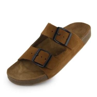 Imagem de Sandália Conforto Casual de Couro Masculino Burly Heads Nobuck Taupe (Bege, BR, Adulto, Numérico, 44)