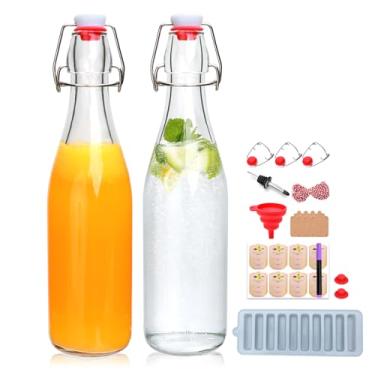 Imagem de Pacote com 2 garrafas de vidro giratórias, garrafas de vidro flip top de 500 ml, garrafas de cerveja com tampa hermética para kombucha, kefir de hidromel, extrato de baunilha, suco, chá, vinho