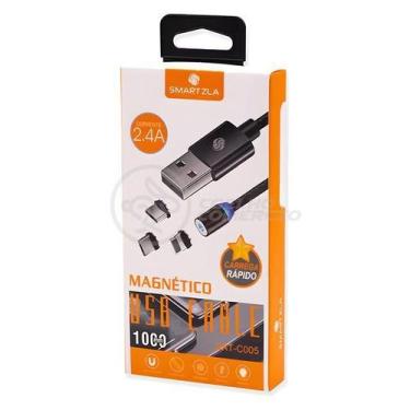 Imagem de Cabo Magnético Usb 2.0 Conexão Usb-C/V8/Lightning 2.4A - Smartzla