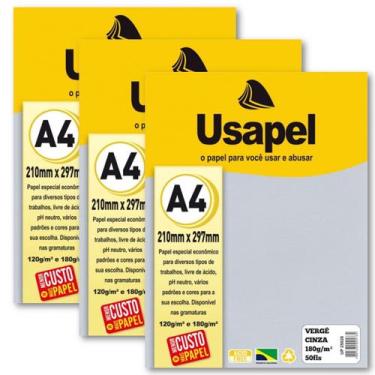 Imagem de Kit 150fls Papel Vergê Cor Cinza Gramatura 180g A4 Usapel Ideal para C