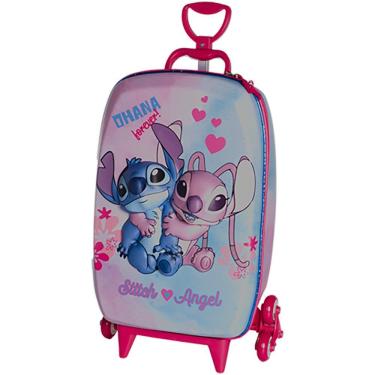 Imagem de Mala Infantil 3+ Pré Escola Creche Menina Stitch E Angel 3d Com Rodinhas Multicolorida