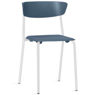 Imagem de Cadeira Empilhável Fixa Atom F02 Base Aço Branco Azul - Lyam Decor