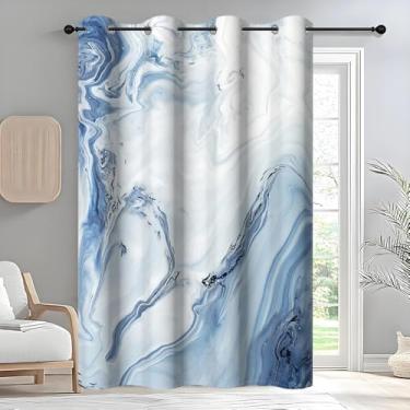 Imagem de DORCEV Cortinas divisórias de mármore azul branco moderno abstrato chique azul branco textura mármore cortinas de janela textura mista arte tratamentos de janela para decoração de casa, sala de estar