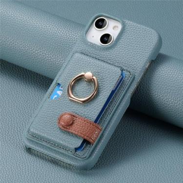 Imagem de Capa de telefone com suporte de anel de couro para iPhone 13 12 Mini 15 14 11 Pro Max X XS XR 7 8 Plus Carteira com capa de suporte de cartão, azul claro, para iPhone 7Plus (8Plus)