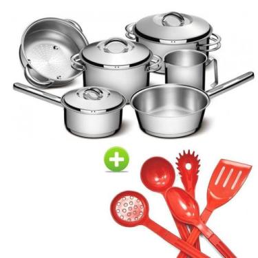 Imagem de Jogo de Panelas Aço Inox Solar Tramontina Fundo Triplo Indução 6 Peças