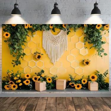 Imagem de Girassol Faixa de Feliz Aniversário Pano de Fundo Dourado Borboleta Balões Bolinhos Amarelos Decorações de Aniversário para Meninas Mulheres Decoração de Bolo Decoração de Mesa Adereços de Foto (C