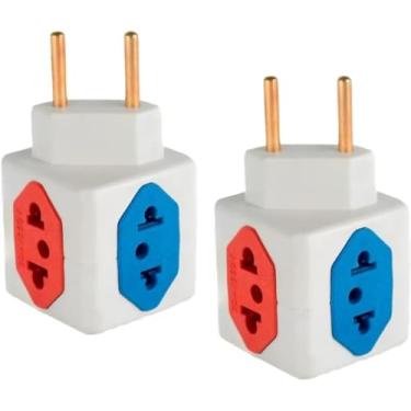 Imagem de Kit com 2 Adaptadores Benjamim Cubo 3D – 3 Entradas 10A + 1 Entrada 20A – Cores Sortidas – Plug 3 Pinos – Bivolt 110/220V – Ultra Resistente PREMIUM