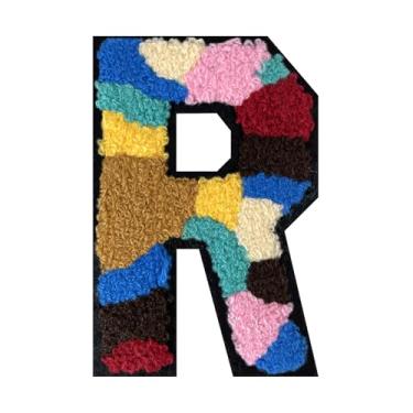 Imagem de 1 peça de patch de letra de chenille de ferro de camuflagem de 11,4 cm – Remendos do alfabeto para roupas, jaquetas, mochilas, chapéus para decoração personalizada, nome personalizado e artesanato. (R