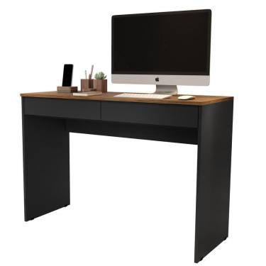 Imagem de Mesa Para Computador PC Escrivaninha Home Office 2 Gavetas Multiuso Mesinha Estudo Trabalho Canto Escritório Quarto Basic - Preto/Freijó - RPM