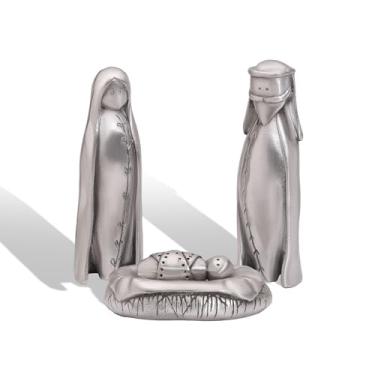 Imagem de LISA LEONARD DESIGNS Estatuetas do Presépio da Sagrada Família de Estanho Maria, José e Bebê Jesus, Presente Cristão Colecionável Artesanal Decoração de Presépio