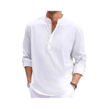 Imagem de Camiseta Masculina De Linho E Algodão De Manga Longa Leve Respirável C