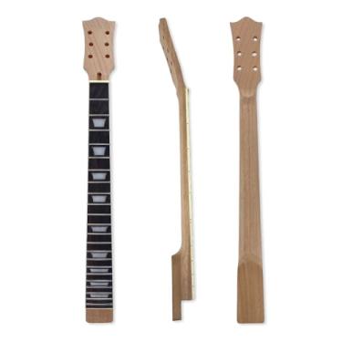 Imagem de YoungMonic Pescoço de guitarra elétrica de mogno, escala de 63 cm - escala de 22 trastes jacarandá com incrustações trapézio, porca normal com encadernação, substituição de guitarra inacabada no