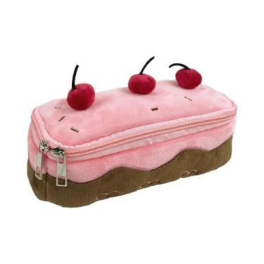 Imagem de Estojo De Lápis Grande Capacidade Em Pelúcia Com Tema De Bolo De Cerej