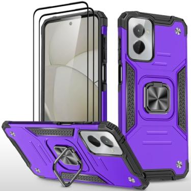 Imagem de HONG-AMY Capa para Moto G Play 4G 2024 com 2 peças de protetor de tela de vidro temperado, grau militar duplo à prova de choque com suporte - roxo
