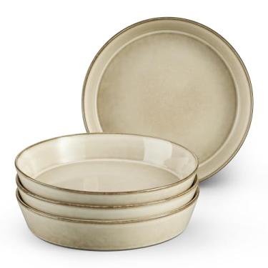 Imagem de E-far Tigelas de massa, tigela de grés de 1000 ml para jantar, servir, sopa de salada, prato grande de cerâmica para macarrão, conjunto com 4, pode ser colocado no micro-ondas e na lava-louças