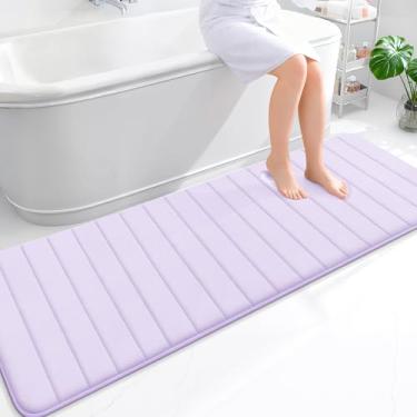 Imagem de OLANLY Tapetes de banheiro longos listrados de espuma viscoelástica 180 x 61, tapete de banho absorvente super macio, secagem rápida, tapetes de chuveiro laváveis na máquina, tapete de banho