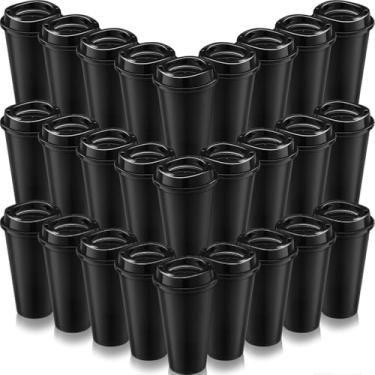 Imagem de DKALIO Pacote com 45 xícaras de café reutilizáveis de 473 ml com tampas, xícaras de café portáteis de plástico para viagem, copos de plástico a granel, canecas de bebidas para casa, restaurante