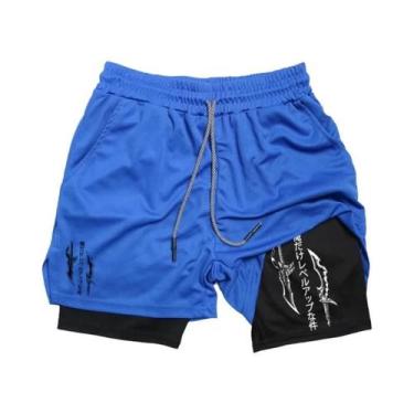 Imagem de Shorts De Compressão Masculinos 2 Em 1 Para Corrida E Treino Com Bolso