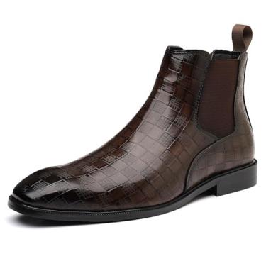 Imagem de MANLADUO Botas Chelsea masculinas estilo britânico, vintage, estampadas, modernas, botas de cano curto, Marrom, 37