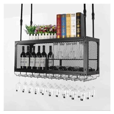 Imagem de Rack de vinho montado no teto e suporte de vidro prateleira de vinho industrial ajustável prateleira de 2 camadas para copos de vinho para bares, restaurantes, cozinhas (preto 150 x 30 cm)