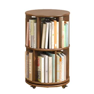 Imagem de Prateleiras empilháveis giratórias de 360° Estante estreita com exibição 360 rotativa para quarto, sala de estar, sala de estudo (cor: marrom, tamanho: 2 camadas)